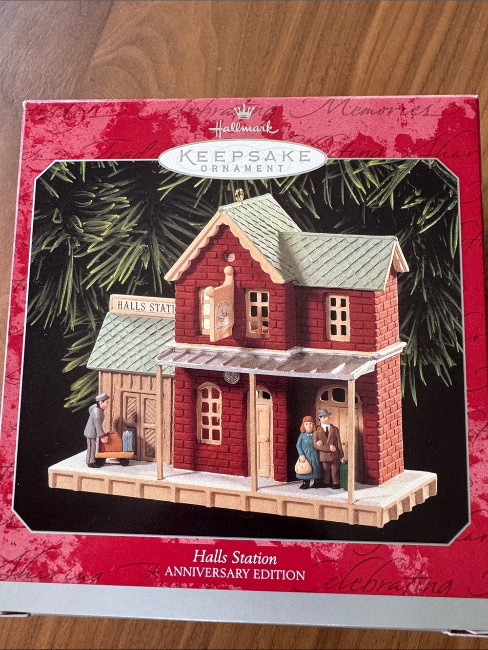 Hallmark Historic Building: Halls Station Ornament - Red Brick & Green Roof